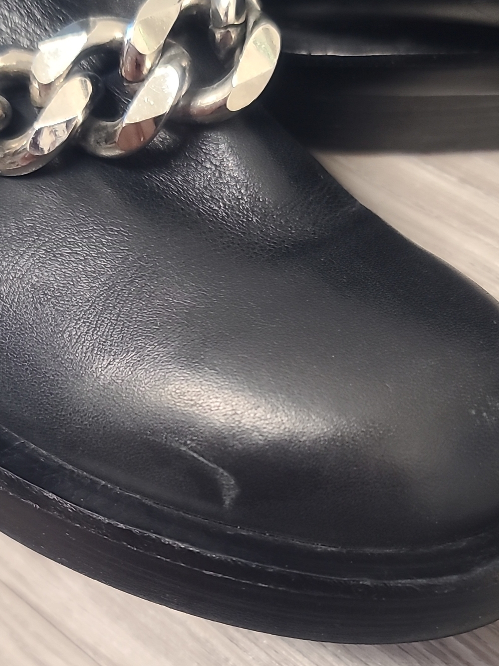 Givenchy Black Leather Chain & Zipper Knee High Riding Boots Women EU 37 US 6 - Picture 5 of 13